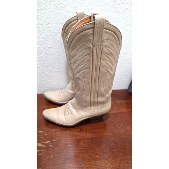 Vintage Dan Post Tan Leather Western Cowboy Boots Size 8 C Handcrafted Stitch - Picture 3 of 8